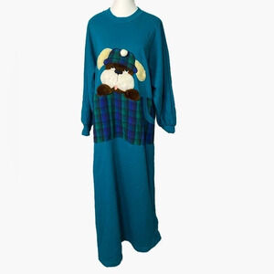 Beth Michaels Vintage 80s Loungewear Puppy Dog‎ Nightgown Green